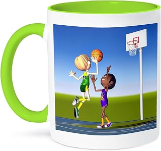 3dRose Basketball Shot from the Key 11oz Two-Tone Green Mug