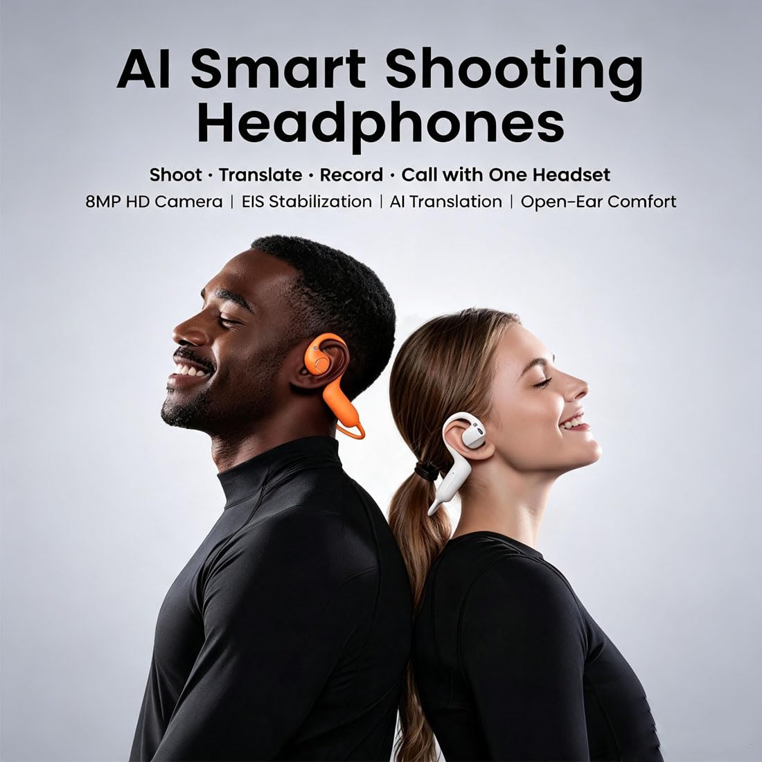 Auriculares De OíDo Abierto con CáMara Inteligente De 8 MP (Blanco) | Auriculares ConduccióN óSea Open-Ear Con CáMara Pov, MicróFonos Duales, Ip54 Y App, Manos Libres Para Deportes Y Viajes
