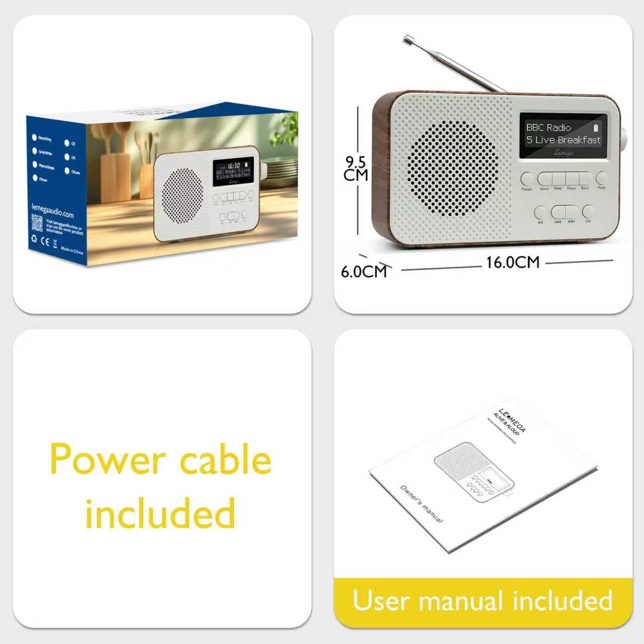 Digitalradio LEMEGA PR2 Max Dab/Dab+ mit Bluetooth 5.3,Tragbares UKW-Radio, Netzanschluss,Zwei Weckzeiten,Großem,Gut Lesbarem LED-Display,40 Préréglé und Kopfhöreranschluss (Nussbaum)