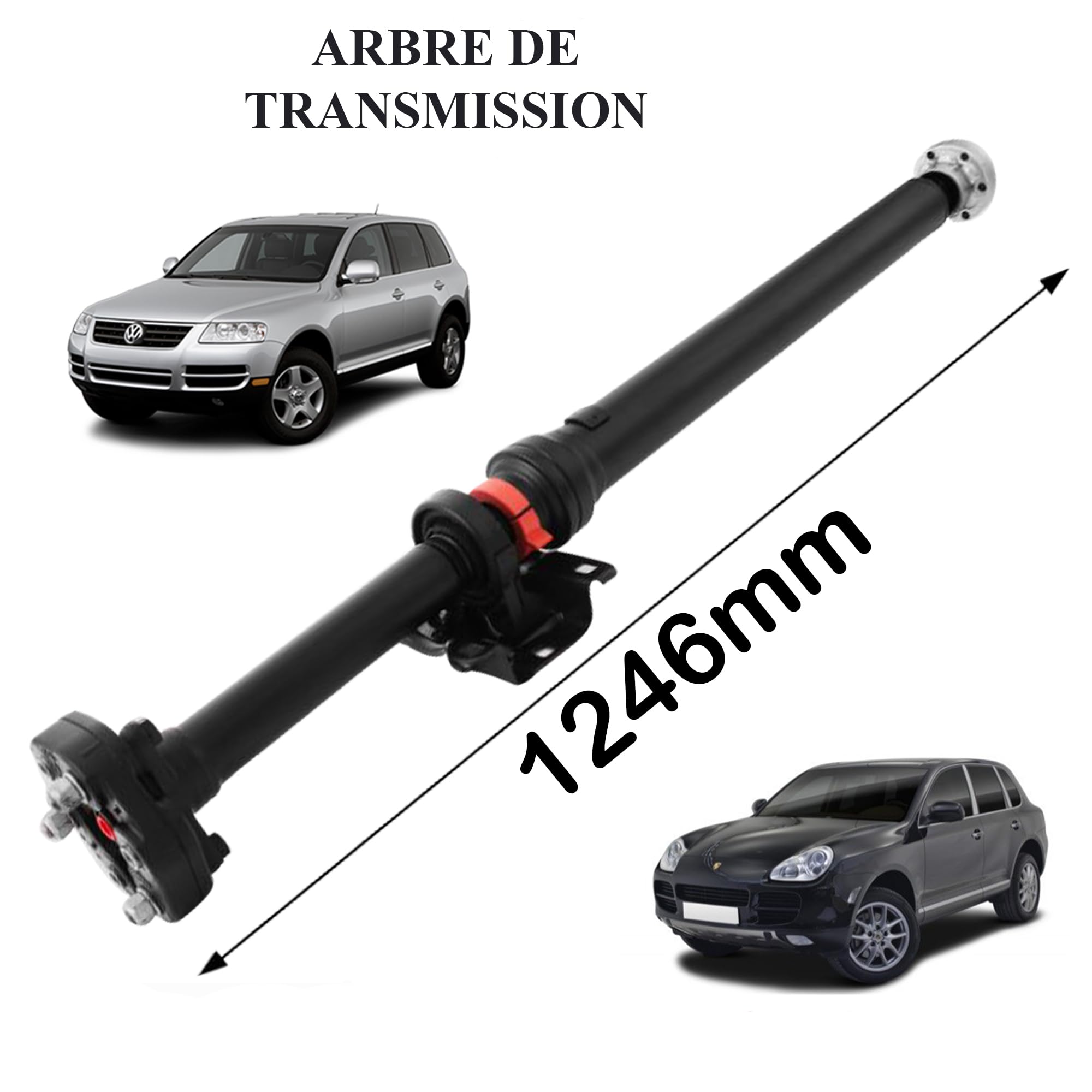 Partsline Arbre de Transmission Arrière 1246 mm compatible avec Cayenne 9PA Touareg 7LA 7L6 7L7 V6 V8 V10 W12 Diesel Essence - 95542102013 7L0521102M