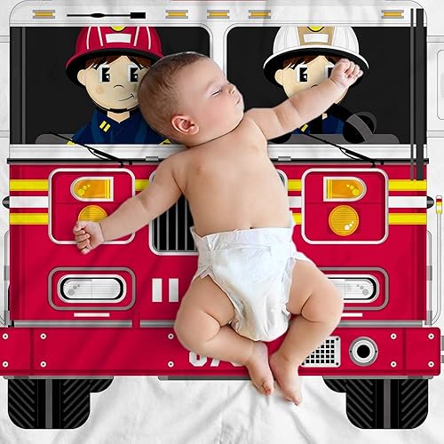 Miniatura 5 de Mugod Manta de franela de dibujos animados para niños, niñas, perro, gato, camión de bomberos, color rojo, mullida, suave, acogedora, cálida, para