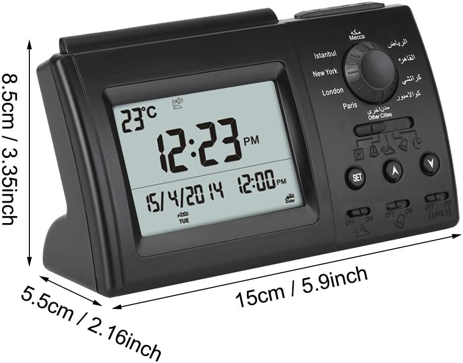 Azan Clock for Home, Muslim Prayer Azan Clock with LCD Display, Muslim Islamic Prayer Praying Azan Athan Alarm Clock Gifts, Makkah Music for Praying, Black