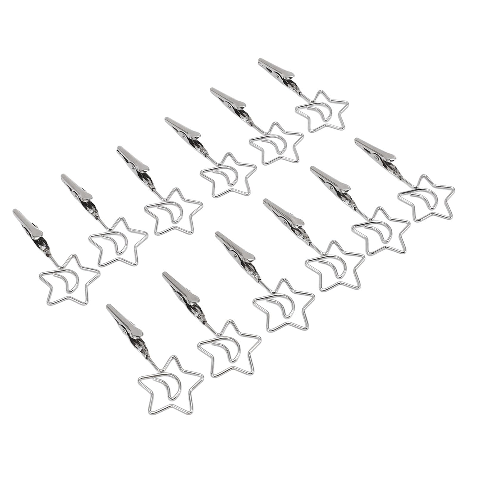12 Piece 70mm Double Ended Sticky Note Clip Silver Alligator Clip Hanging Photo Display Clip. (Star and Moon Shape)