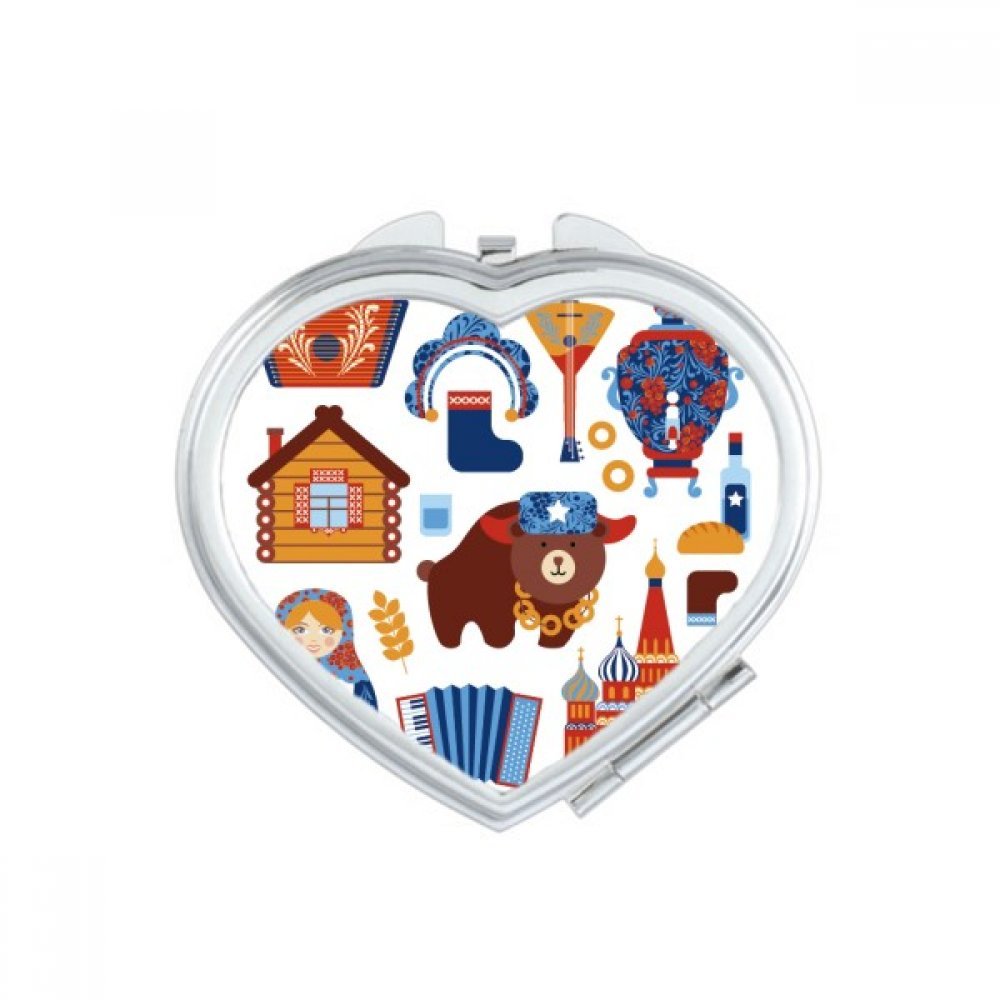 Miroir compact poupées russes avec motif cœur multicolore pour le maquillage au quotidien