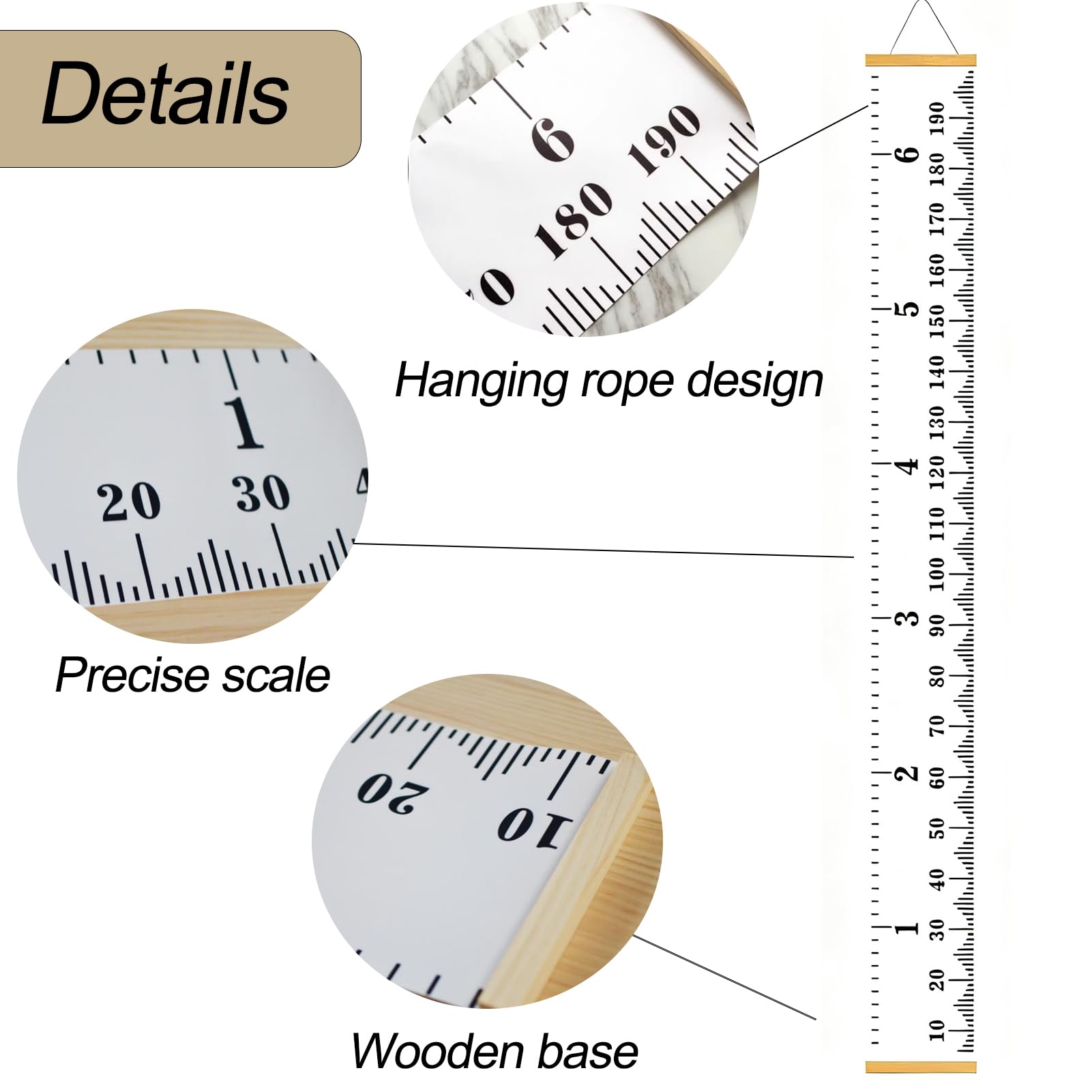Hanging Height Chart, Portable Height Measurement Ruler, Durable Canvas and Wood for Nursery Decor, White - Image 3
