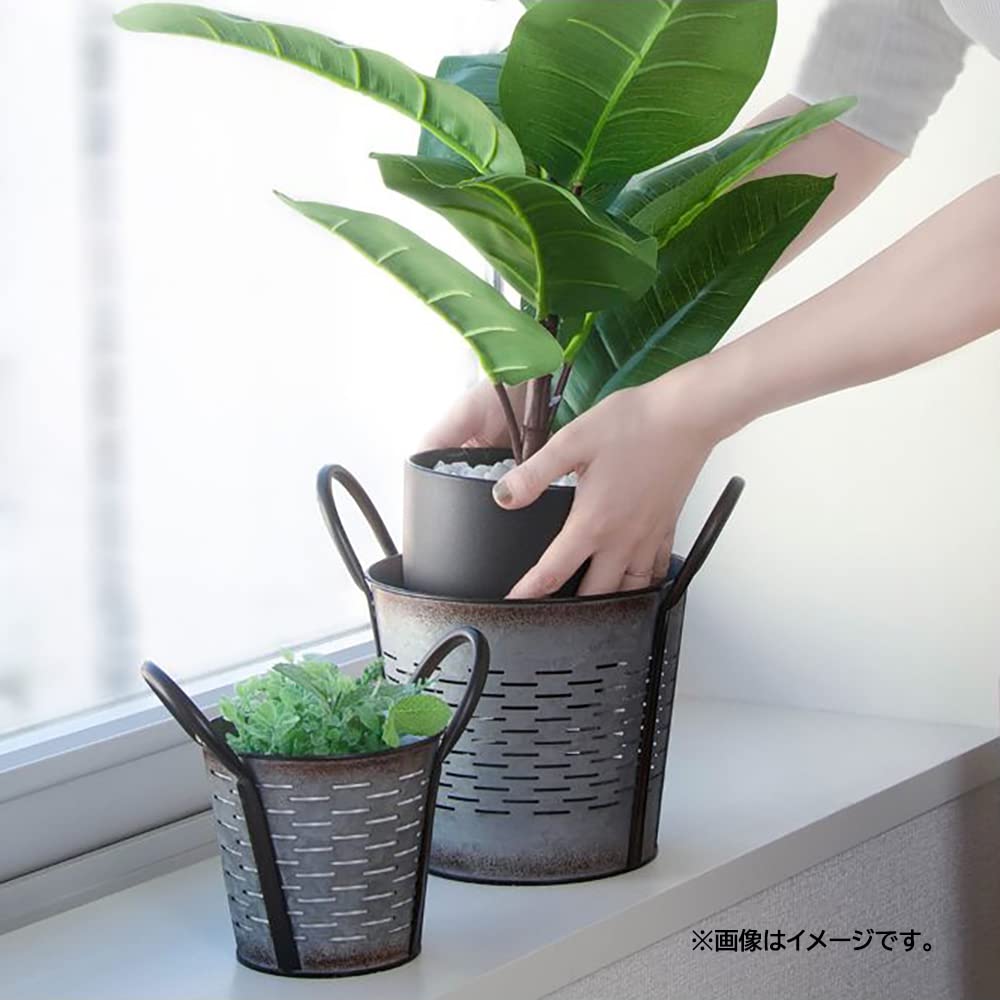 Amazon | ベストコ 鉢カバー バスケット L 小物入れ ブリキ ラウンド