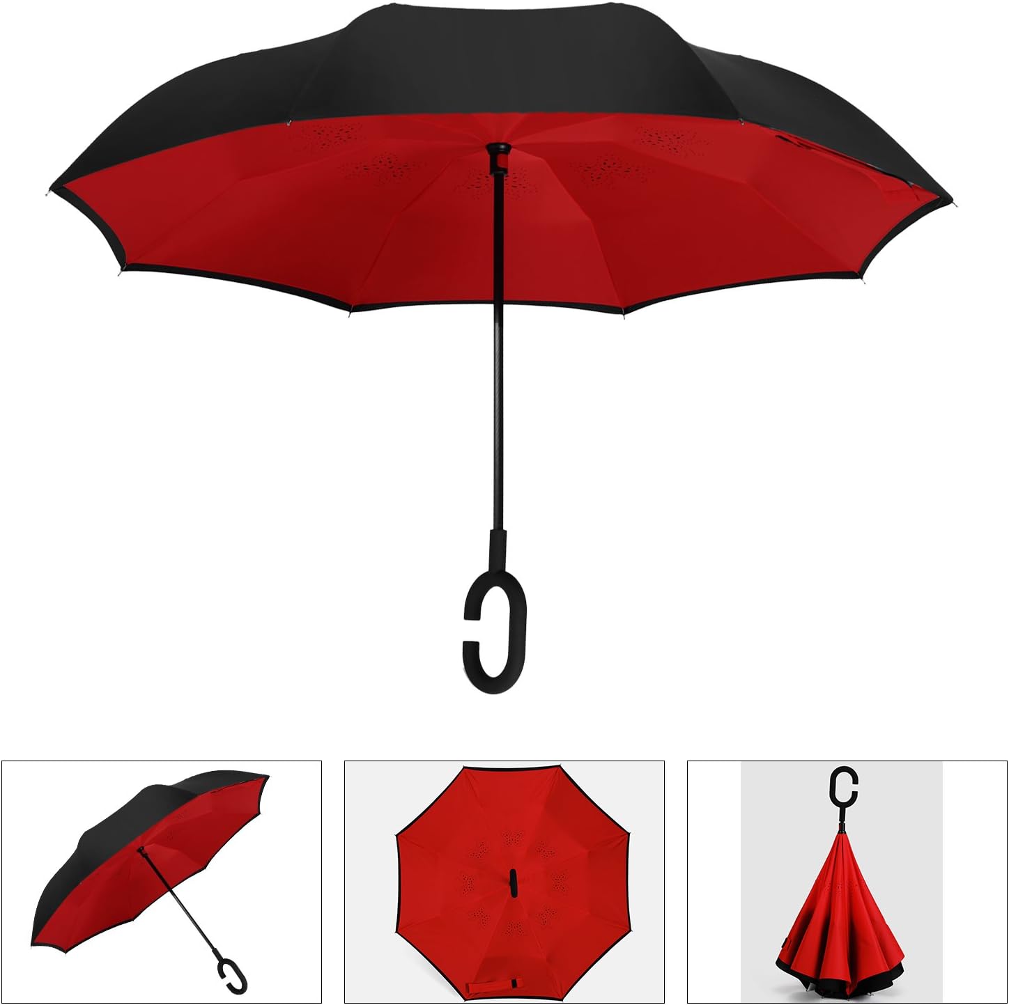 AmbrellaOK Double Layer Inverted Umbrella for Car Reverse Folding Upside Down C-Shaped Hands Free Handle - Compact Lightweight & Windproof – Ideal Gift Men & Women