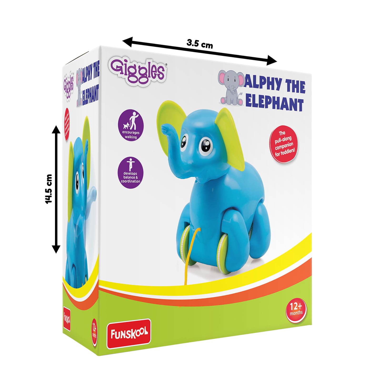 Funskool Giggles, Alphy The Elephant , Pull along toy , Elephant Trunk bobs up and down, Multicolor, 18 months and above