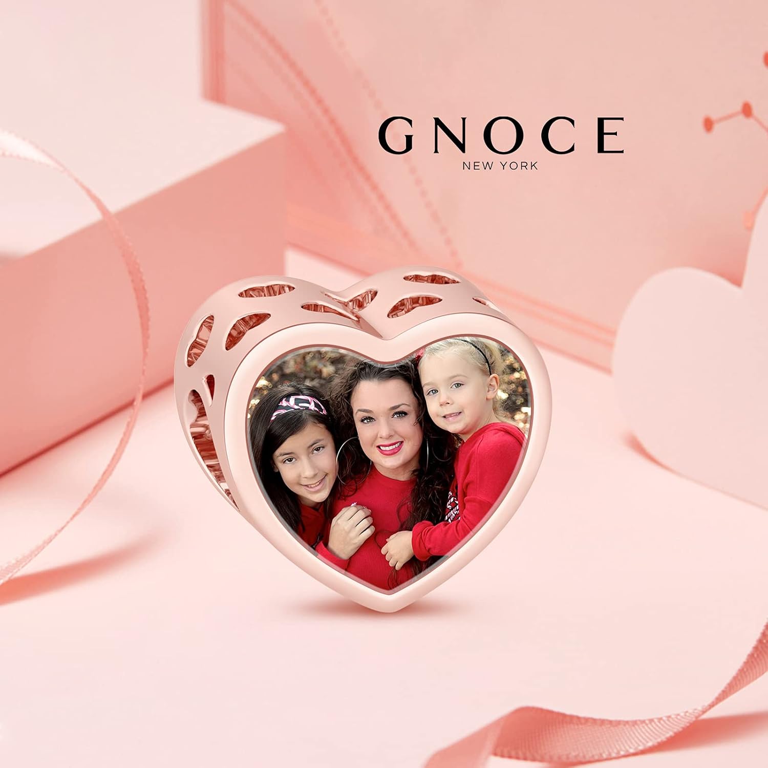 GNOCE Customised Photo Charm Bead Sterling Silver Always in My Heart Rose Gold Engravable Personalized Charm fit Bracelets Necklaces Gift to Friends Families and Pets…