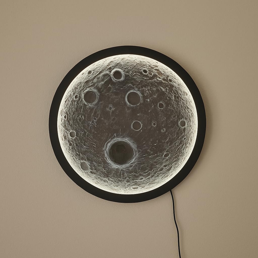 URJART Moon Wall Light Panel, Decorative Night Light, Lunar Crater Design for for Bedrooms, Living Rooms and Offices, Home Decor in Round Shape (Size- 24 inch) (24 Inch)-picture-16