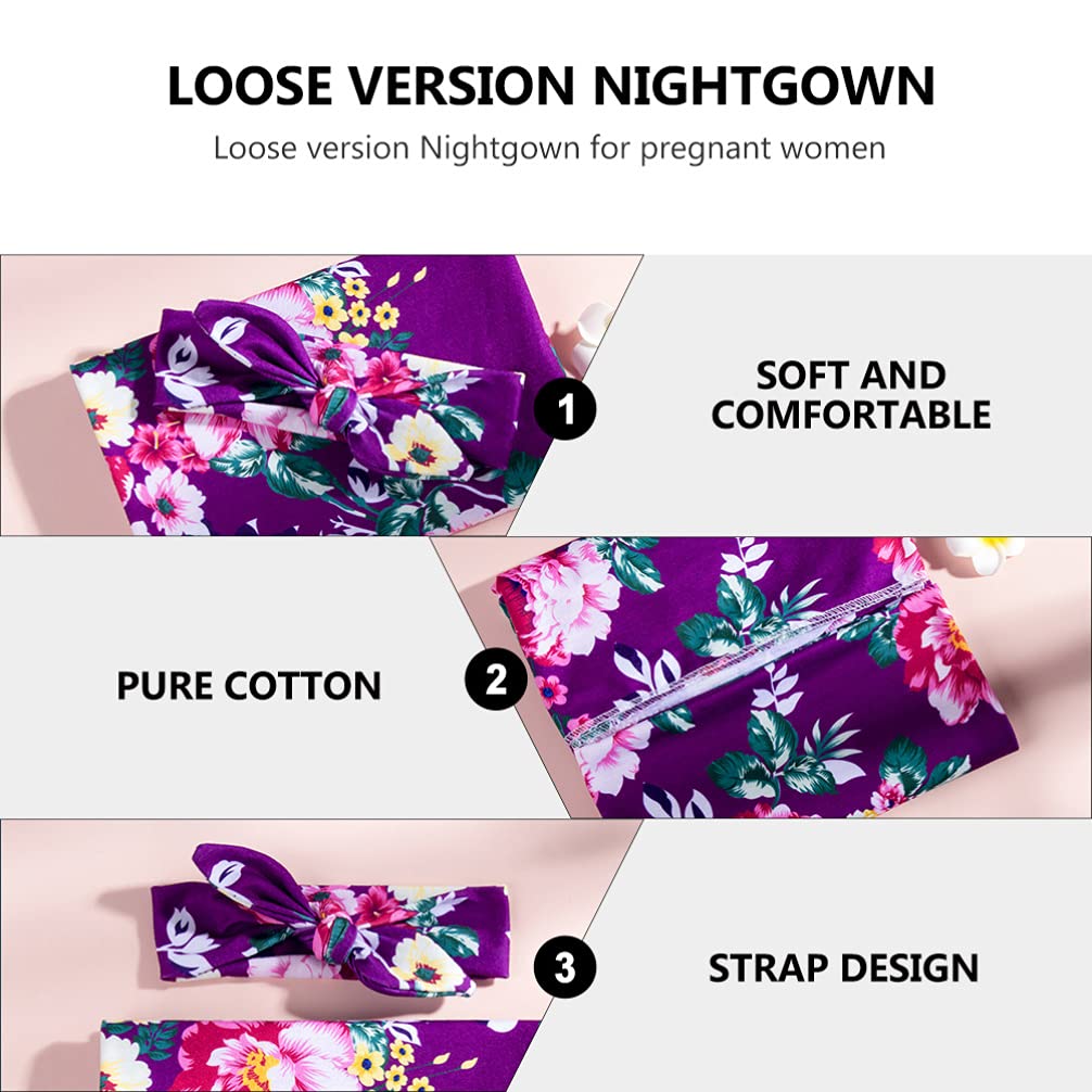 Abaodam 3 Pz Camicia da Notte Premaman Mom And Baby Matching Outfits Hospital Camicia da Notte Kimono da Donna Fajas Post Parto da Donna Mancare Viola Cardigan Sciolto Cotone
