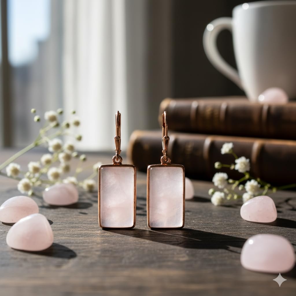 Orecchini pendenti da donna in argento Sterling 925, realizzati a mano, con quarzo rosa, 23 x 11 mm, orecchini cabochon con pietra preziosa rosa, leggeri e pendenti per tutti i giorni e come regalo