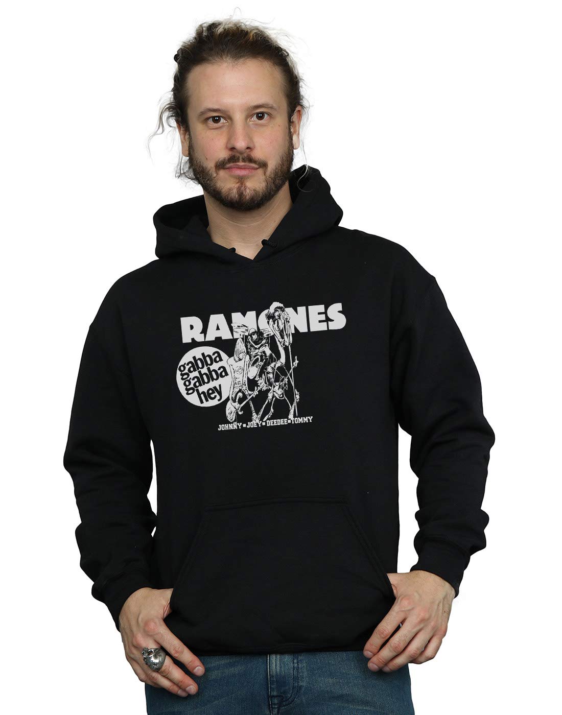 Absolute Cult Men's Black Ramones Gabba Gabba Hey Cartoon Hoodie Large