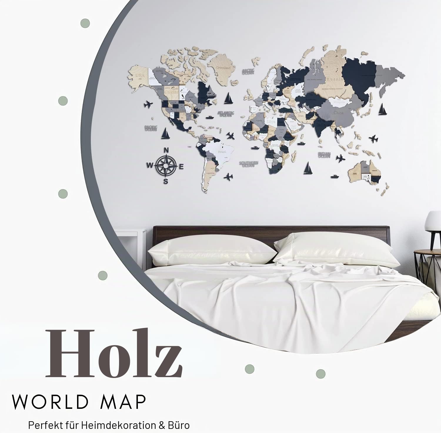 Holz-Weltkarte, 3D-Kunst, große Wanddekoration, für jeden Anlass, in den Größen M, L, XL, Geschenkidee, Wandkunst für Zuhause, Küche oder Büro