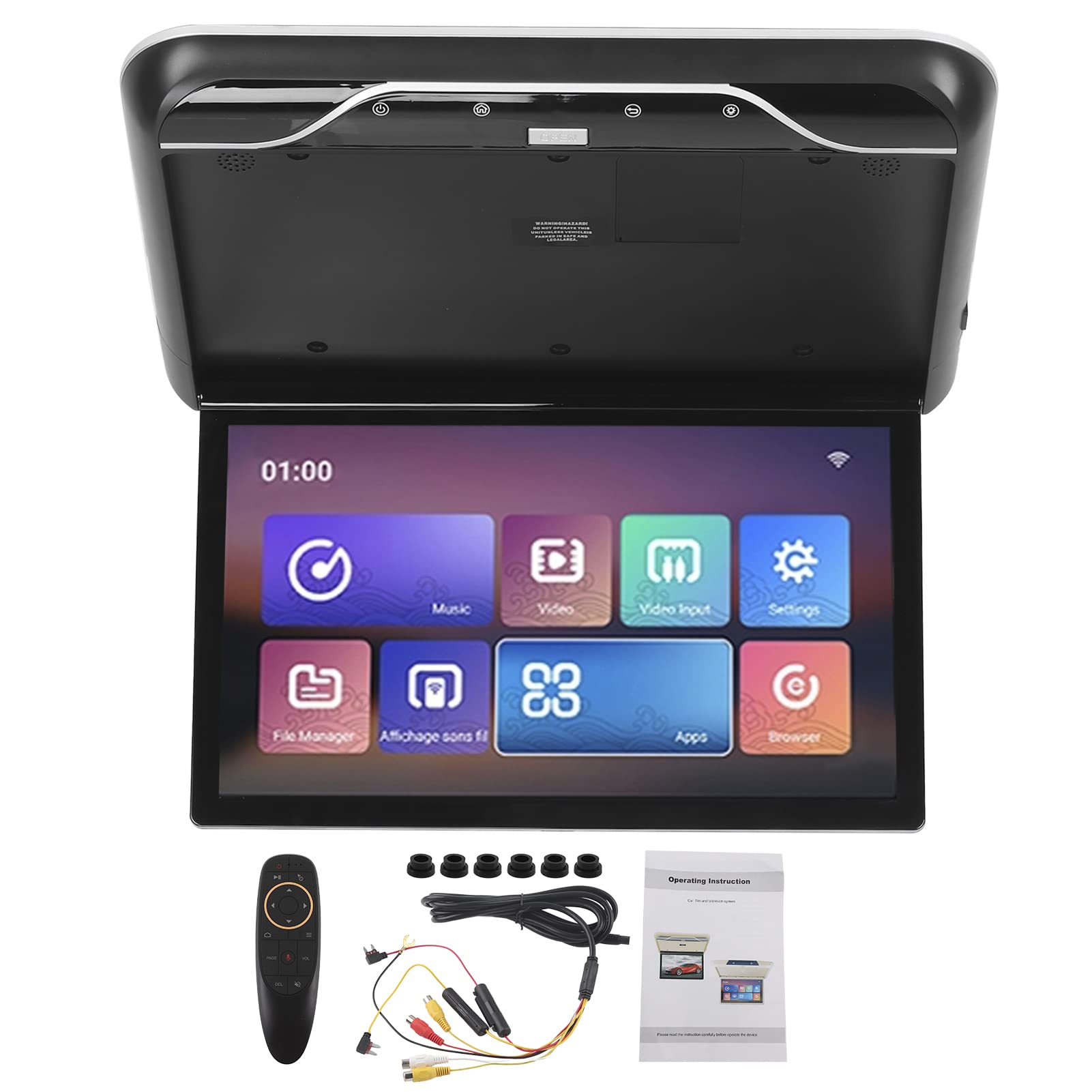 Auto-Dachmontage-Monitor, 19-Zoll-Flip-Display-Decken-TV-Hdmi-kompatibel mit Android 9.0-Fernbedienung(Schwarz)