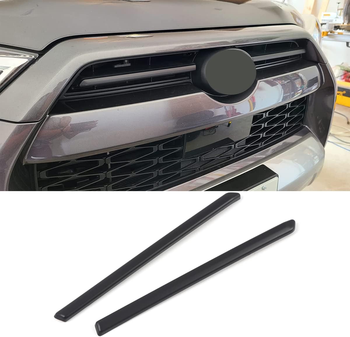 For Toyota 4Runner 2020 Car Accessories Front Middle Grille Center Grille Inserts Cover Trims ABS 2PCS (Matte Black)