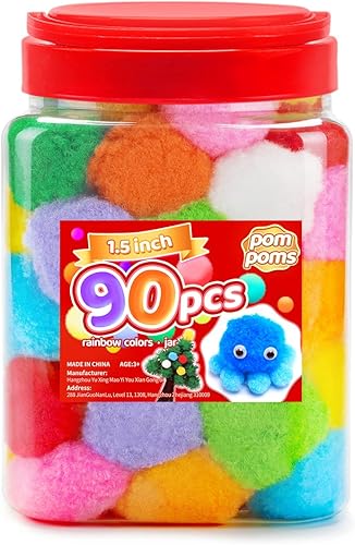 Vista 23 de Iooleem Pompones rosados – Tamaño surtido, 1200 piezas con ojos móviles, opciones de purpurina, perfectos para artes y manualidades