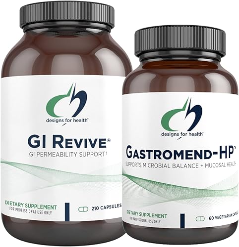 designs for health GI Revive (210 Capsules) + GastroMend HP (60 Capsules) - 2 Product Gut Health Bundle to Support Digestive Microbial Balance, The