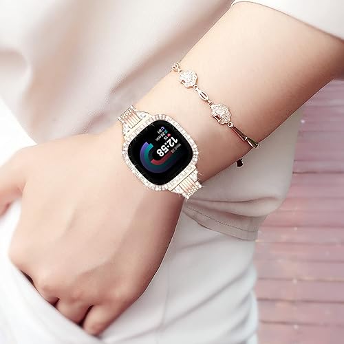 Miniatura 7 de MOFREE Compatible con Fitbit Versa 4 BandsFitbit Sense 2 Band para mujer con funda protectora rígida con diamantes de imitación para Fitbit Versa