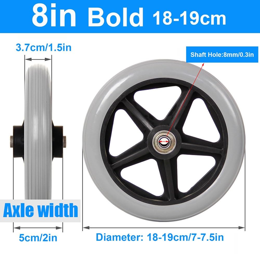 Ruote Anteriori per Sedia a Rotelle, 2 Pezzi, Diametro 14/15/17/19/20cm, Antiscivolo, Piene, Facile da Installare (18-19cm (8in))