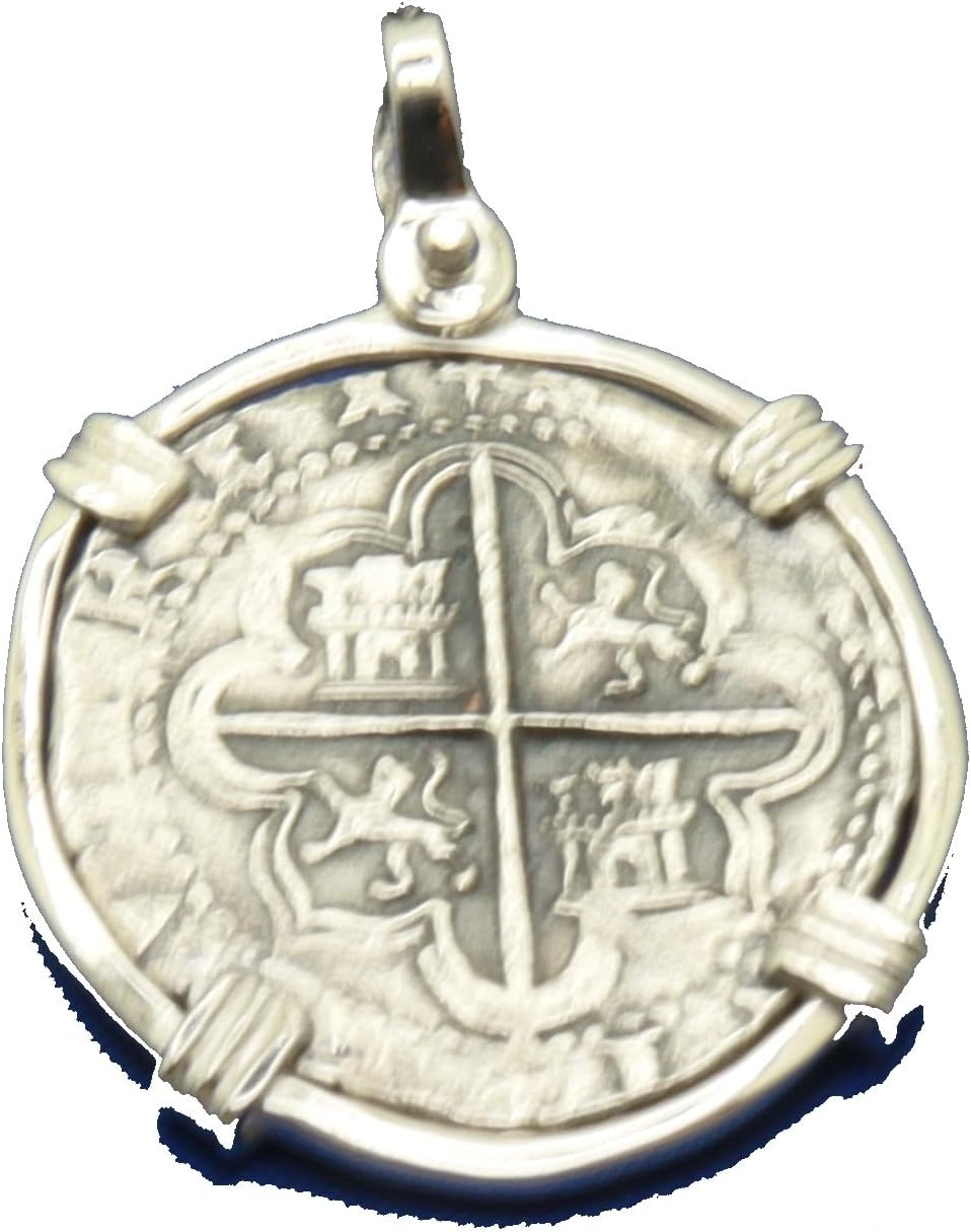 Sterling Silver Pirate Doubloon "1 Reale" Replica Atocha Shipwreck Coin Pendant with Shackle Bail