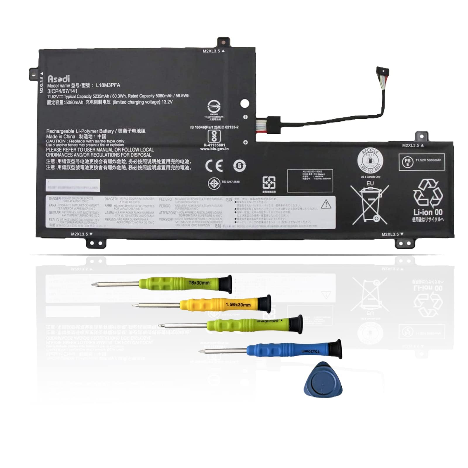 ASODIL18M3PFA Laptop Battery Compatible with Lenovo Yoga C740-15IML C740-15 C740-15-81TD Series L18D3PF2 5B10T83739 5B10W67402 SB10W67375 5B10T83740 5B10W67258 11.52V 60.3Wh 5235mAh