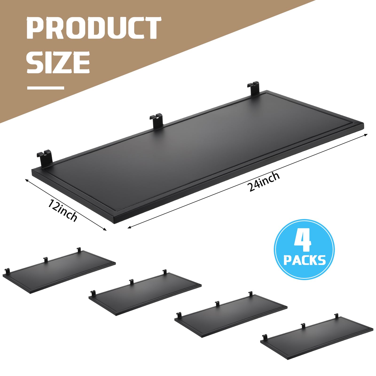 Zonon Set di 4 mensole a griglia in metallo, resistenti, da appendere, per pannelli a griglia, per casa, negozi e boutique (nero, 61 x 30 cm)