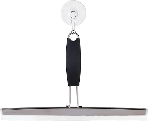 Miniatura 1 de InterDesign Noir - Escobilla de baño para puerta de ducha ventana y espejo con gancho de almacenamiento de succión 120in color negro y acero