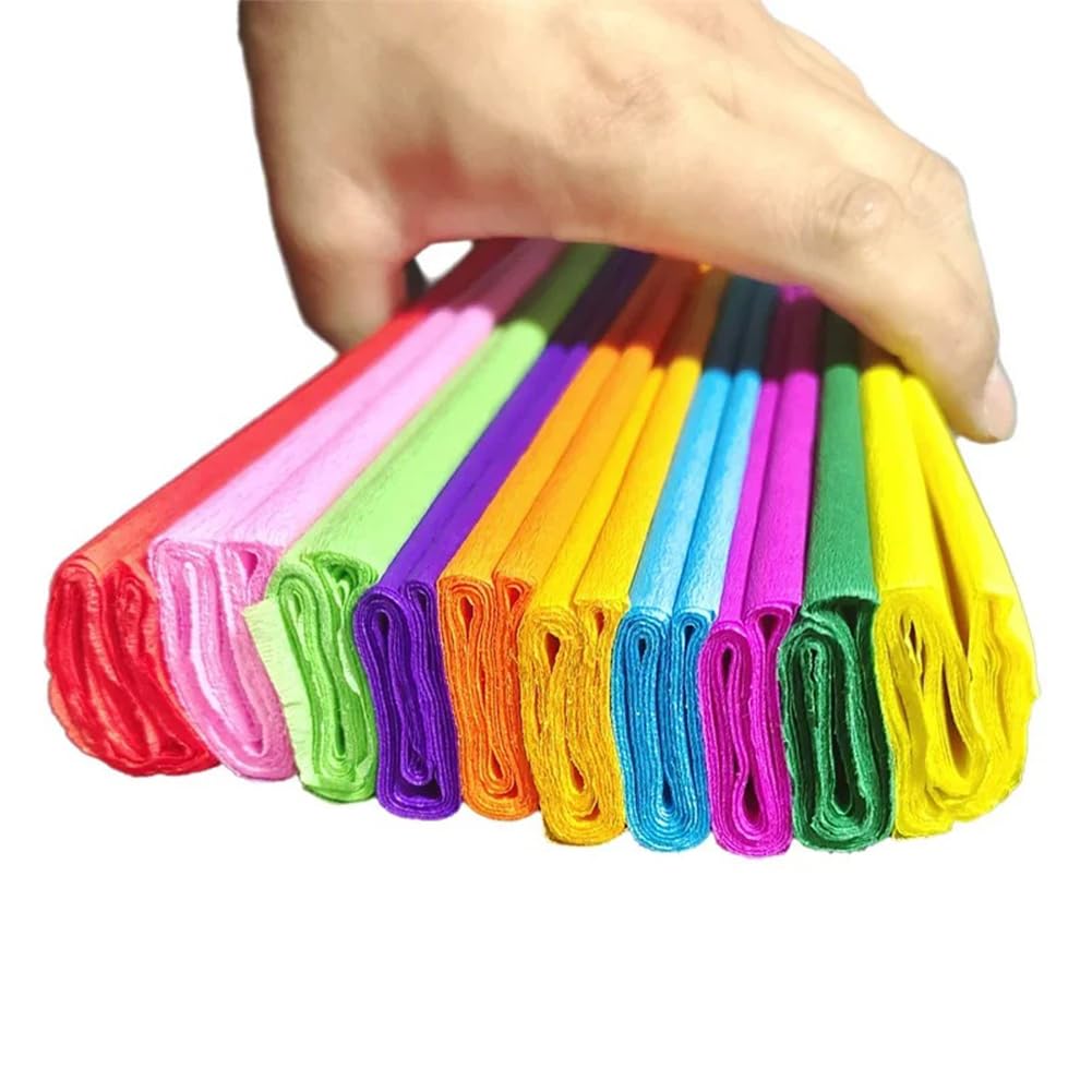 Rouleau de Papier crépon 50 x 200 cm pour la Confection de Fleurs, fêtes et Festivals, Loisirs créatifs, 10 Couleurs