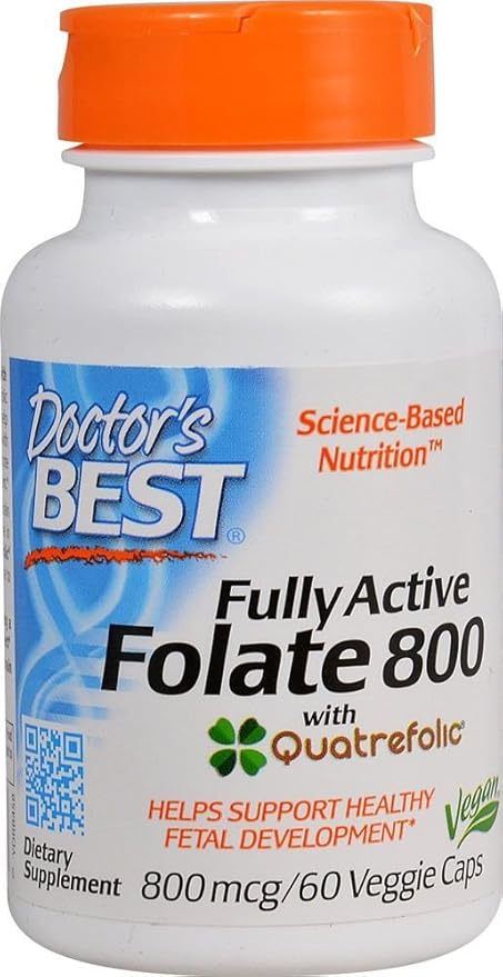 Doctor's Best Fully Active Folate with QuatreFolic, Non-GMO, Vegan - 800 mcg, 60 Veggie Caps
