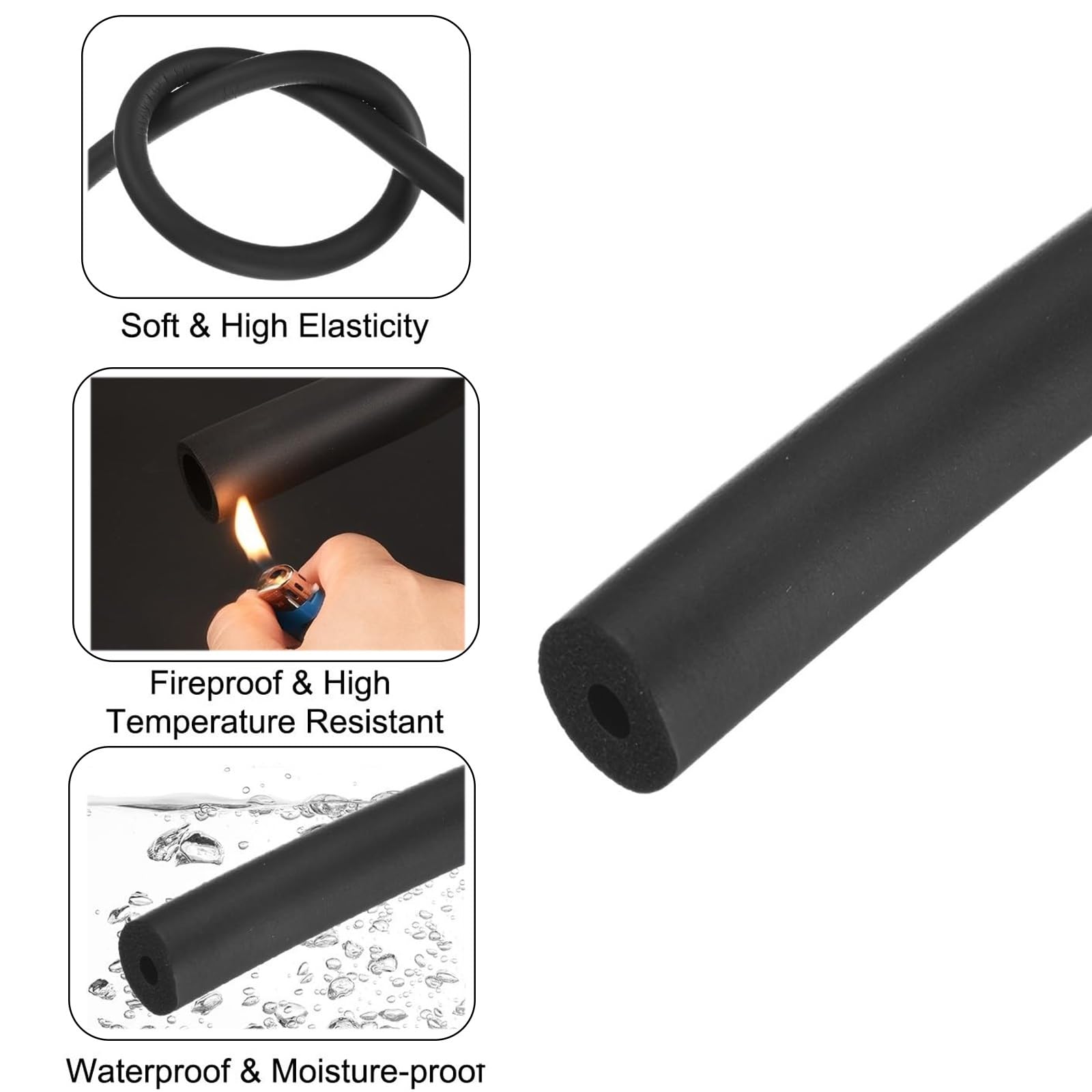 Tubo de Espuma Aislante Para Tuberías Negro 200cm Aislamiento de Tuberías de Agua de Goma y Plástico, Ignífugo y Aislante Duradero Para Tuberías Grifos Equipos de Ejercicio(48mm,3cm)