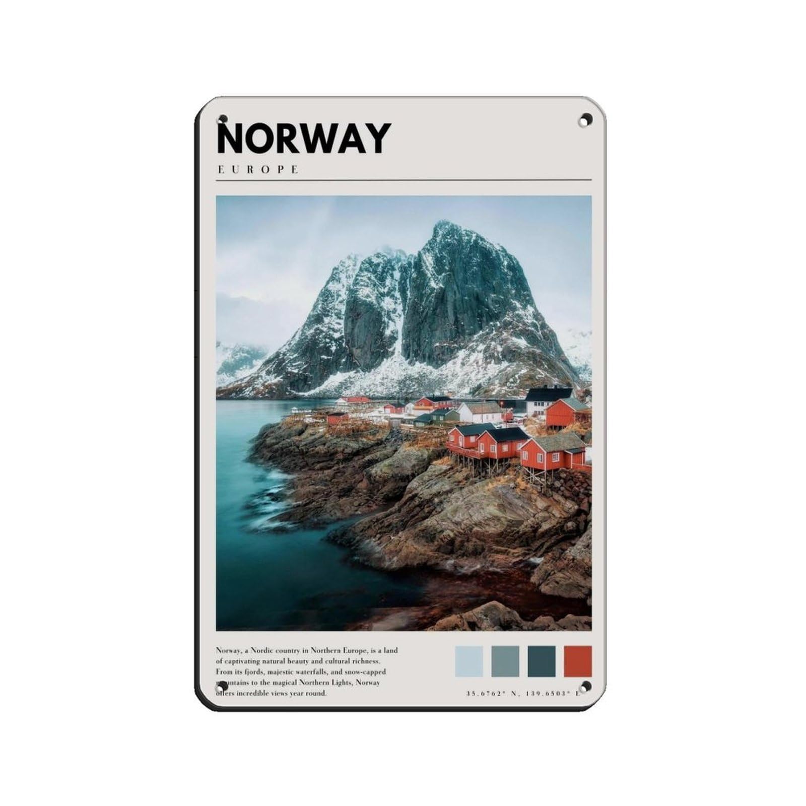 Norway Art Norway Photography Norway Poster Tin Sign Vintage Metal Pub Club Cafe Bar Home Wall Art Decoration Poster Retro 8x12inch(20x30cm)