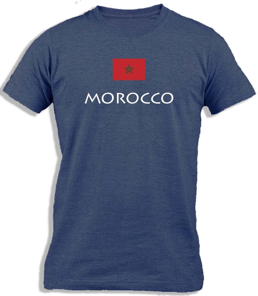 Ay Cabron™ Morocco With Flag | Moroccan Flag With Banner Cotton T-Shirt For Men, JEANS BLUE, XS