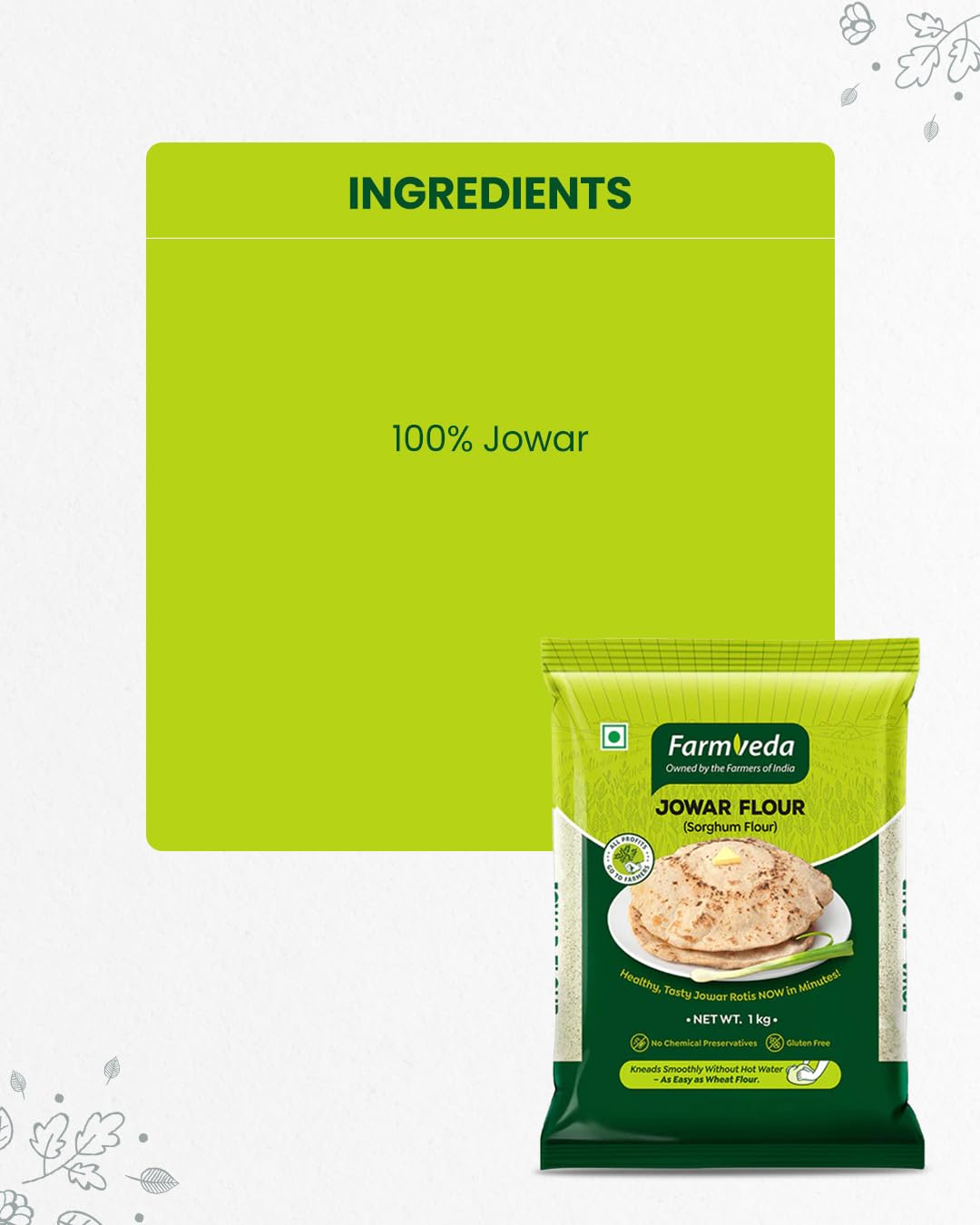 Farm Veda Jowar Flour (Sorghum Flour) - 1 kg | Millet flour | Gluten-Free | High Protein | 100% Natural | Kneads Smoothly Without Hot Water | Ready in Minutes - Image 3 thumbnail