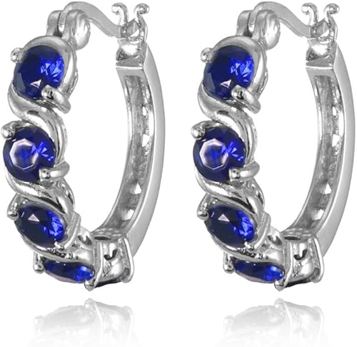 Miniatura 2 de Sterling Silver Hoop Earrings, Birthstone Earrings, S-Design Round Huggie Hoops, Genuine or Synthetic Gemstone Earrings, Huggie Earrings for Women,