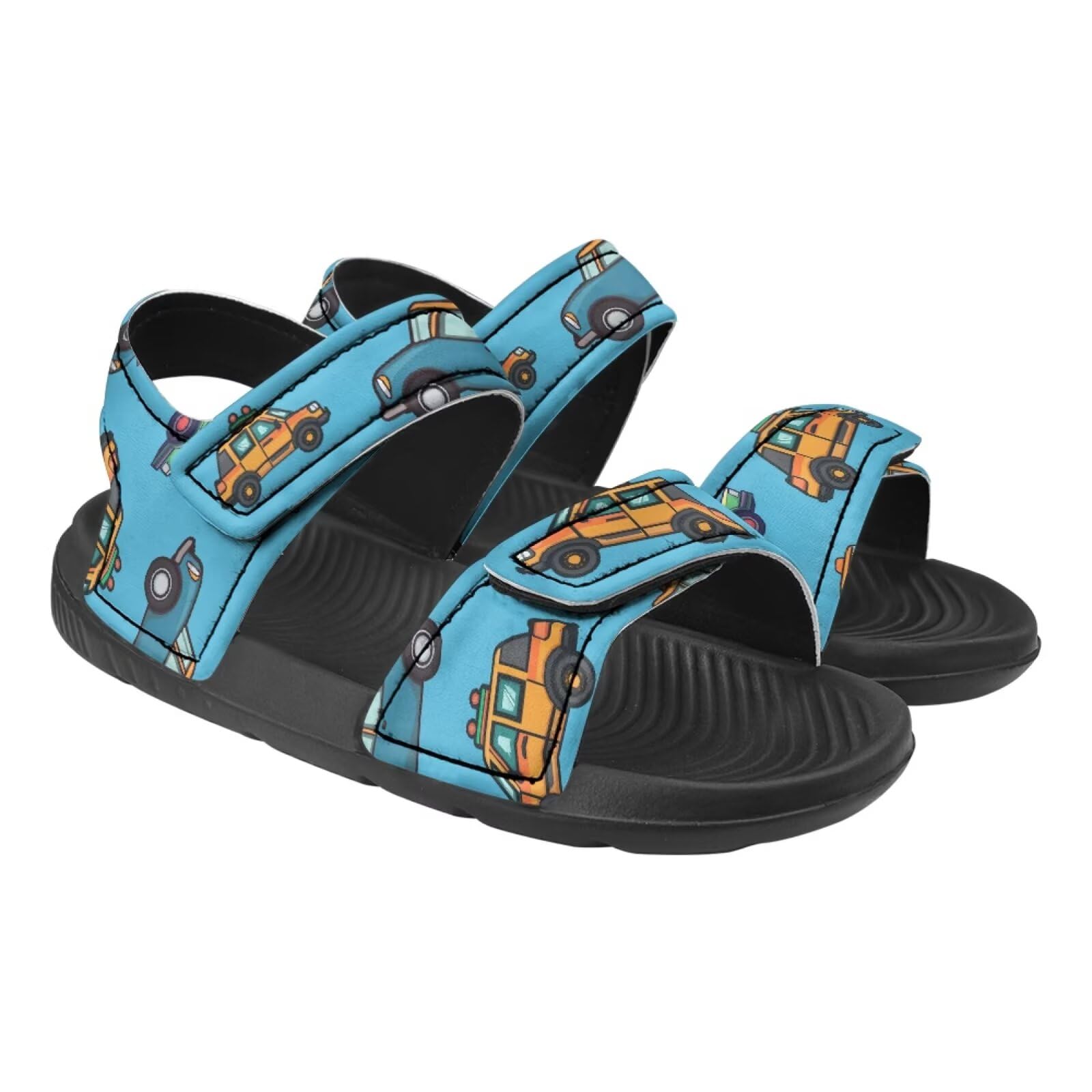 Forchrinse Kids Cartoon Car Sandals Size 1 Boys Slip On Athletic Sandals Outdoor Open-Toe Water Beach Shoes School Sandal with Adjustable Strap