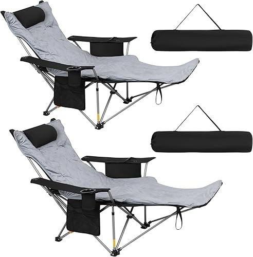 Romswi Silla de camping reclinable 4 en 1 con almohada desmontable, reposapiés y manta, silla plegable ajustable de 4 posiciones con bolsa