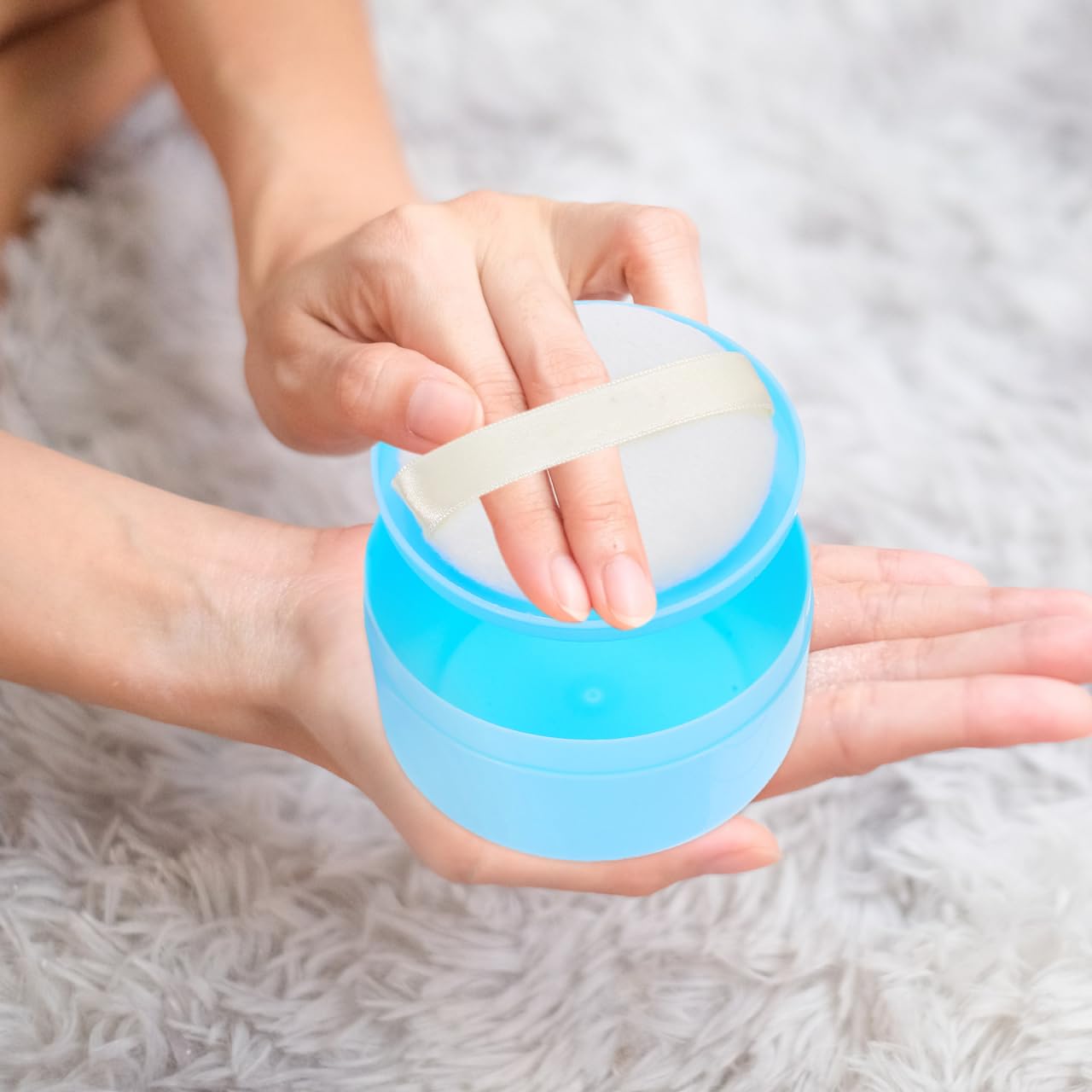 Body Powder Puff Sponge Box Blue Powder Powder Puff case talcum Powder Puff case Powder Applicator Container with Puff After-Bath Powder Puff Container