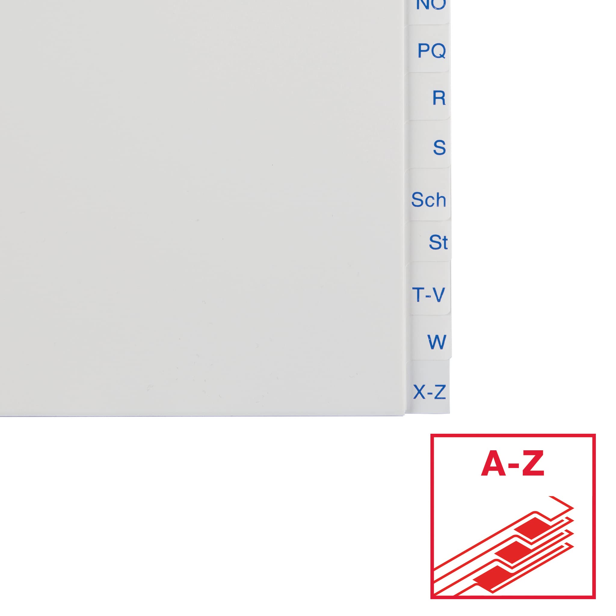 Esselte przekładki na format A4, 20 przekładek, zakładki z alfabetycznym nadrukiem A-Z, niebiesko-białe, wytrzymałe tworzywo sztuczne, 100144