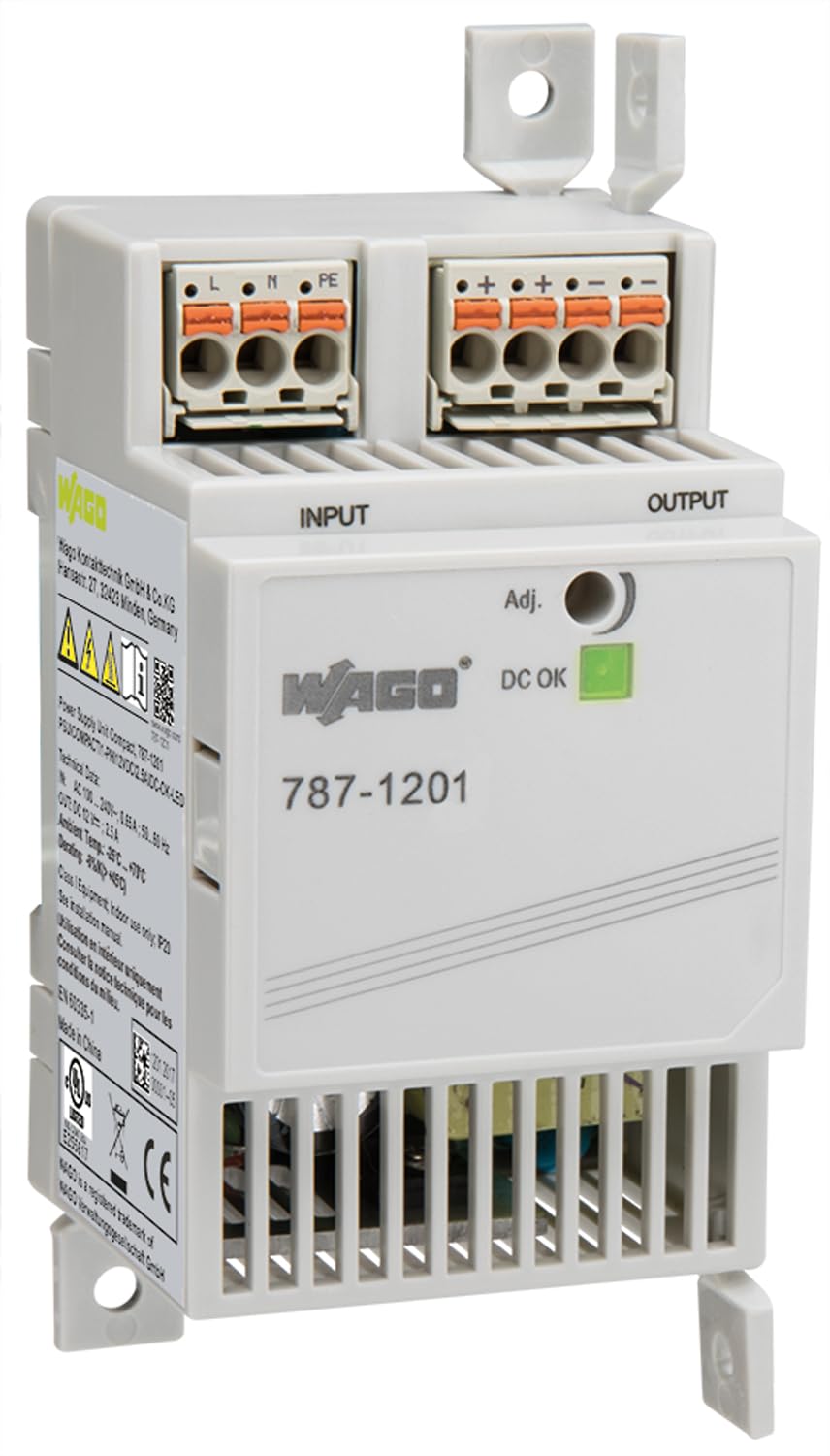 WAGO Compact Power Supply 787-1201, 1-Phase, Clocked Power Supply, DIN-rail Power Supply (DIN-rail), 12 VDC, 2.5 A, DC OK LED