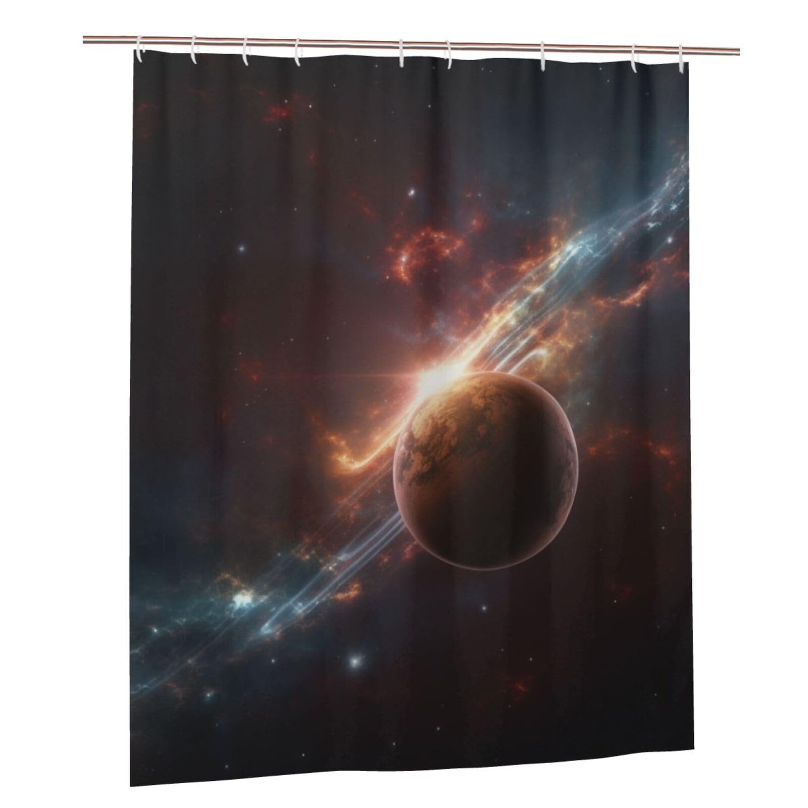 BWWHCCTI Galaxy Space Planet Printed Shower Curtain With 12 Plastic Hooks Opaque Quick Drying Waterproof Shower Curtains Sets For Bathroom 152x183 Cm