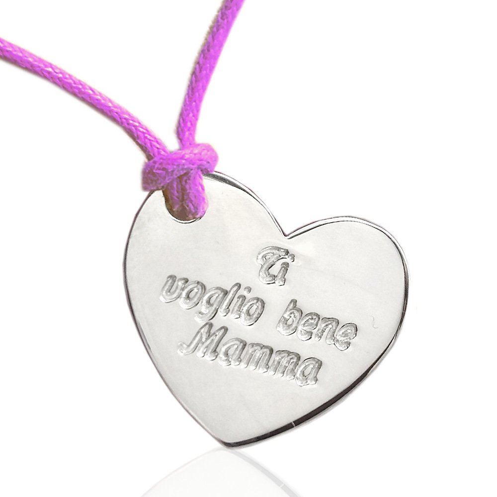 Ciondolo cuore in argento 925/1000 con incisione Ti voglio bene Mamma. Idea regalo per la festa della mamma