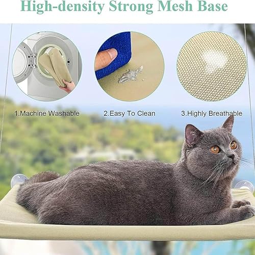 Rede de janela para gatos com poleiro e segurança para gatos, cama ensolarada com ventosas duráveis