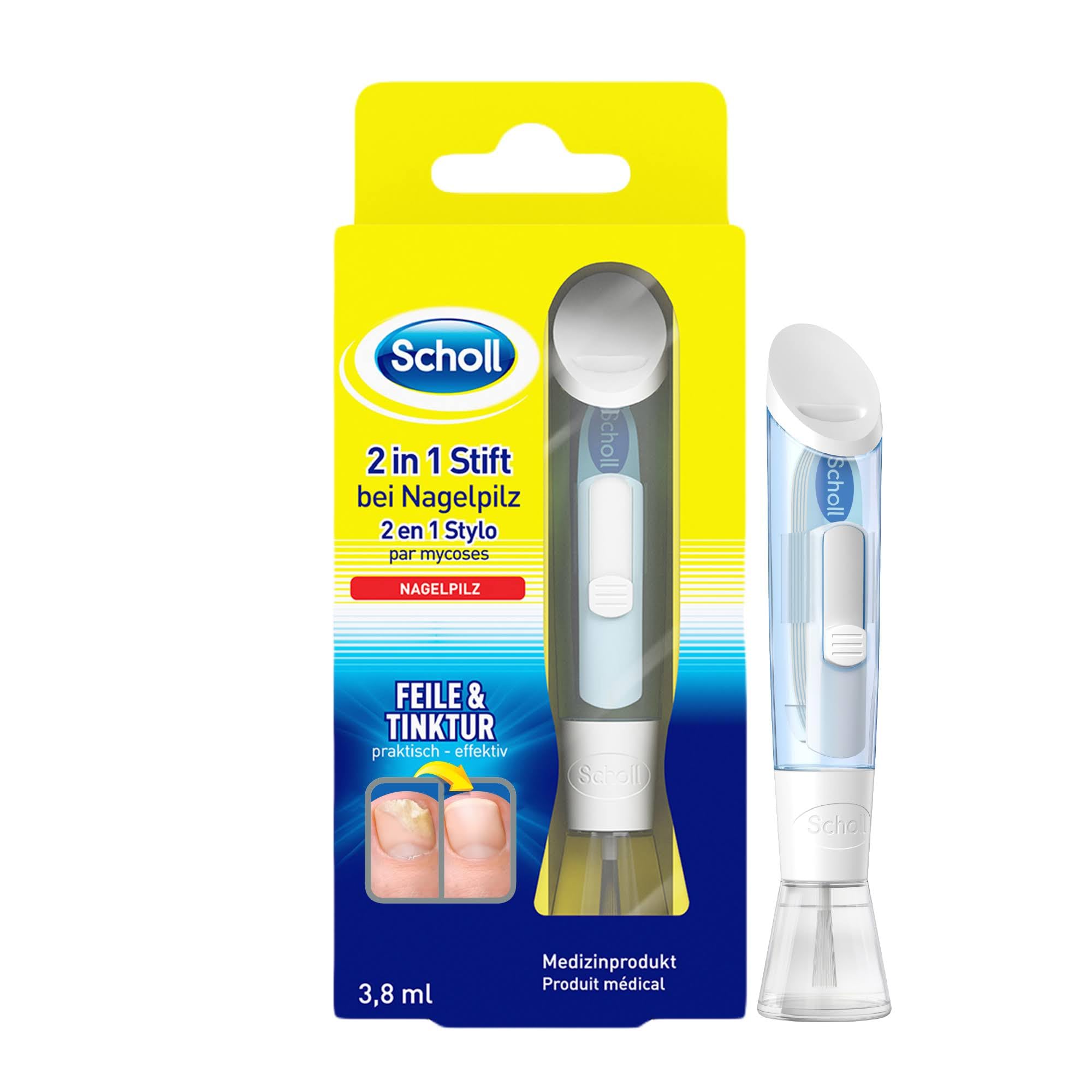 Scholl 2-in-1 Stift bei Nagelpilz - Neuartig entwickeltes System zur Behandlung von Nagelpilz und Pilzinfektionen - Wirkt direkt an der Quelle