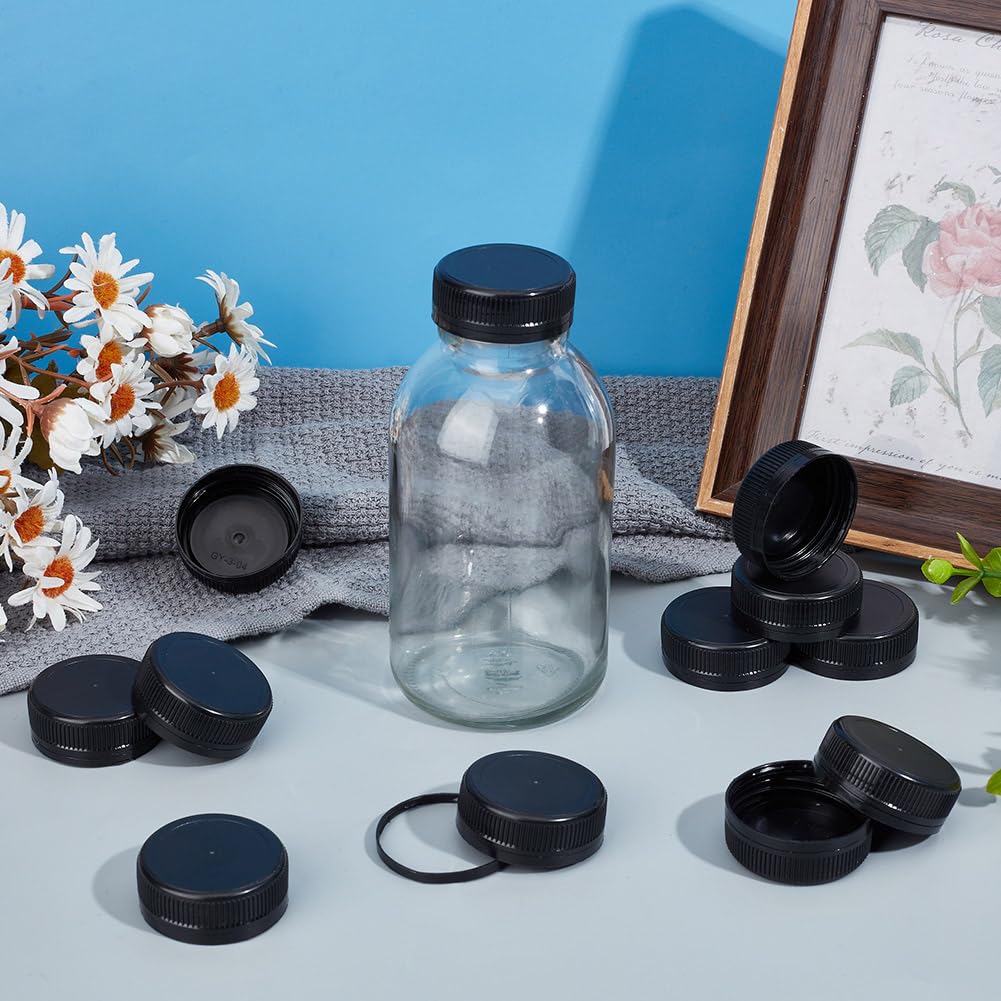 50 Bouchons à Visser Noirs En Plastique - Diamètre Intérieur 37,5mm - Pour Bouteilles De Lait, Jus - Étui De Sécurité - 2