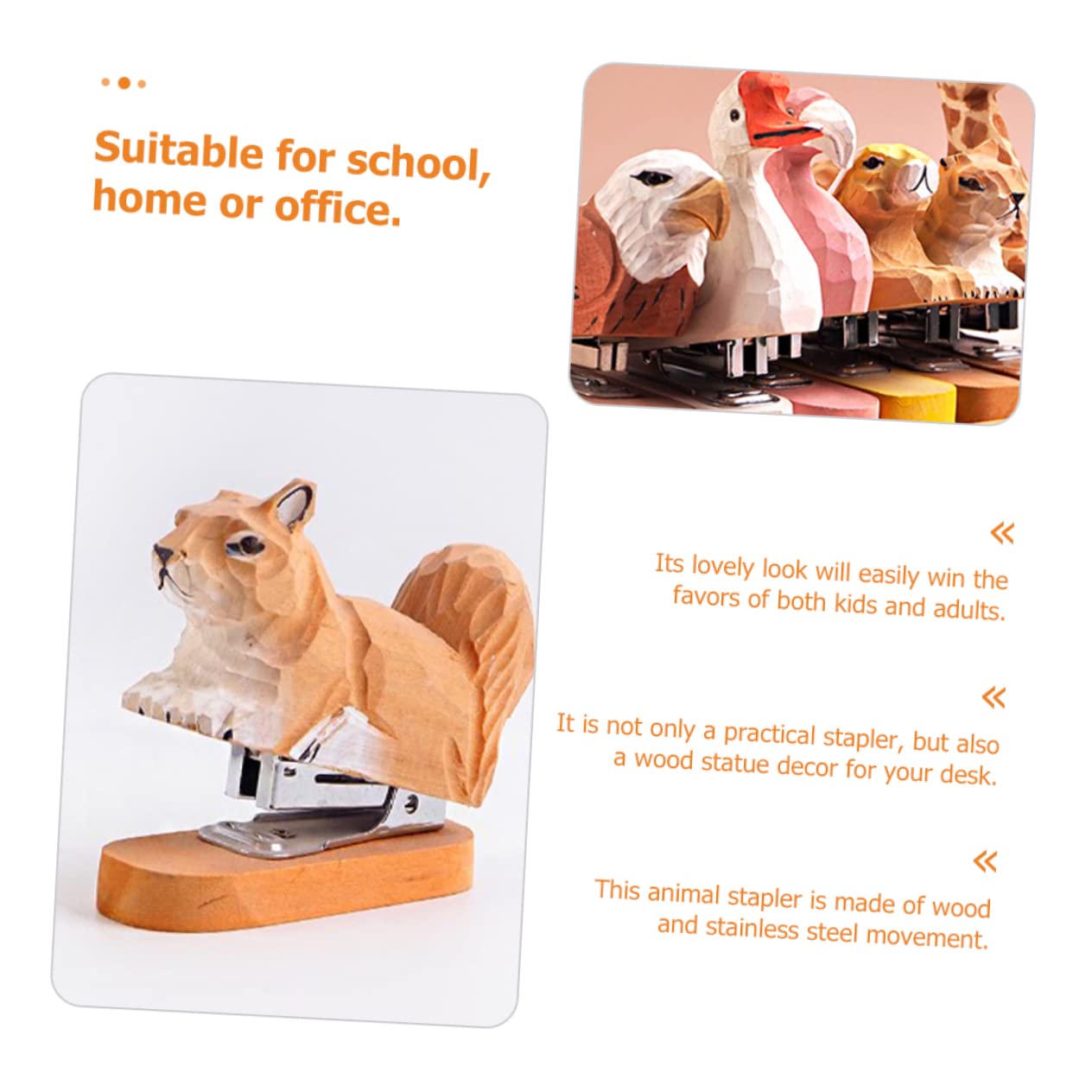 3stücke Holz-squirrel-heftgerät Kreative Holzschnitzerei Für Schreibtisch Niedliches Tier- Praktische Büro-schreibwaren Für Schule Und Büro