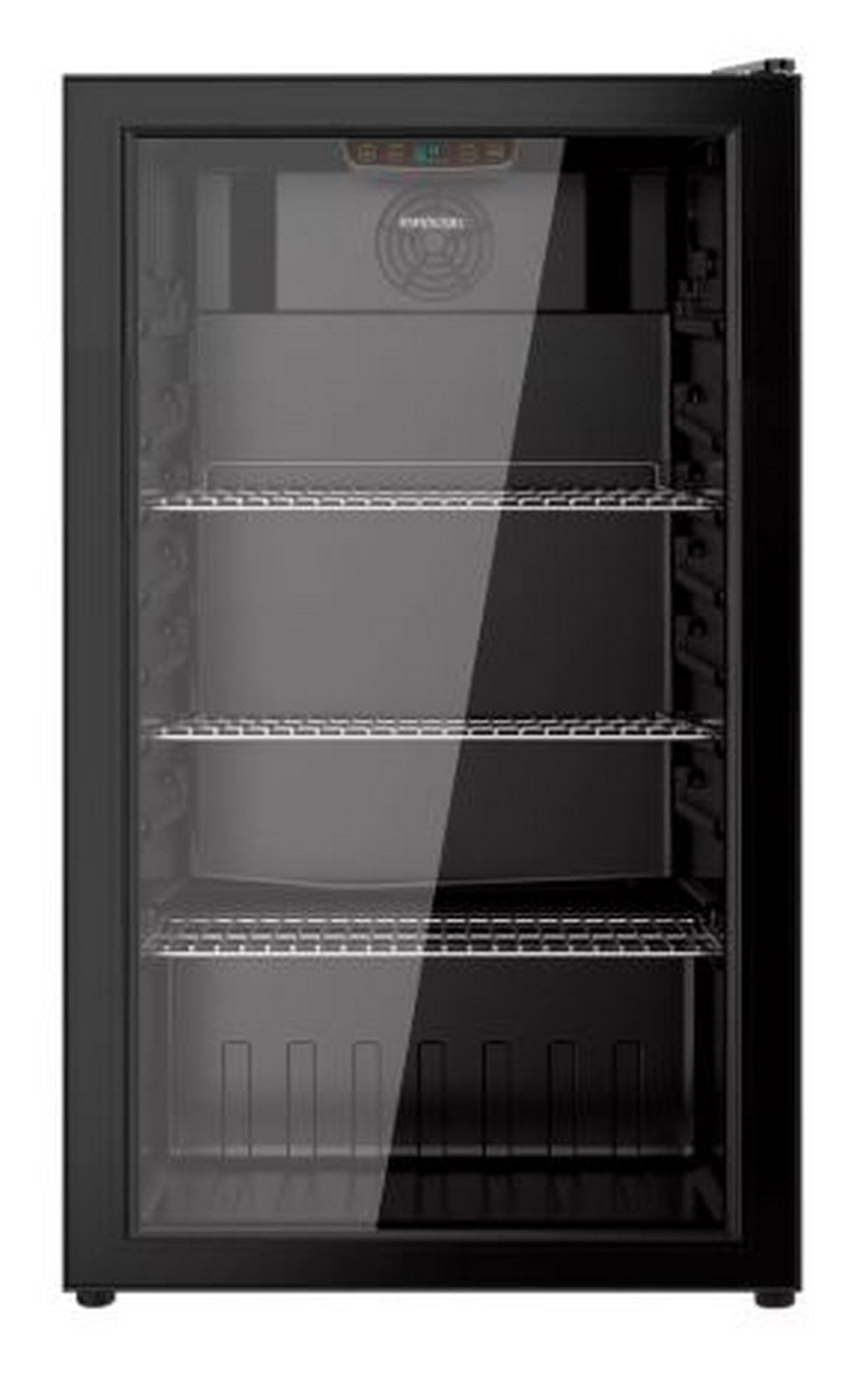 INFINITON Vitrina Frigorifica FTS-90L85NEG, 90 Litros, Altrua 83 cm, Fan ADD Cooling, 3 Estanterias, Led Interior, Doble Cristal, negro, E