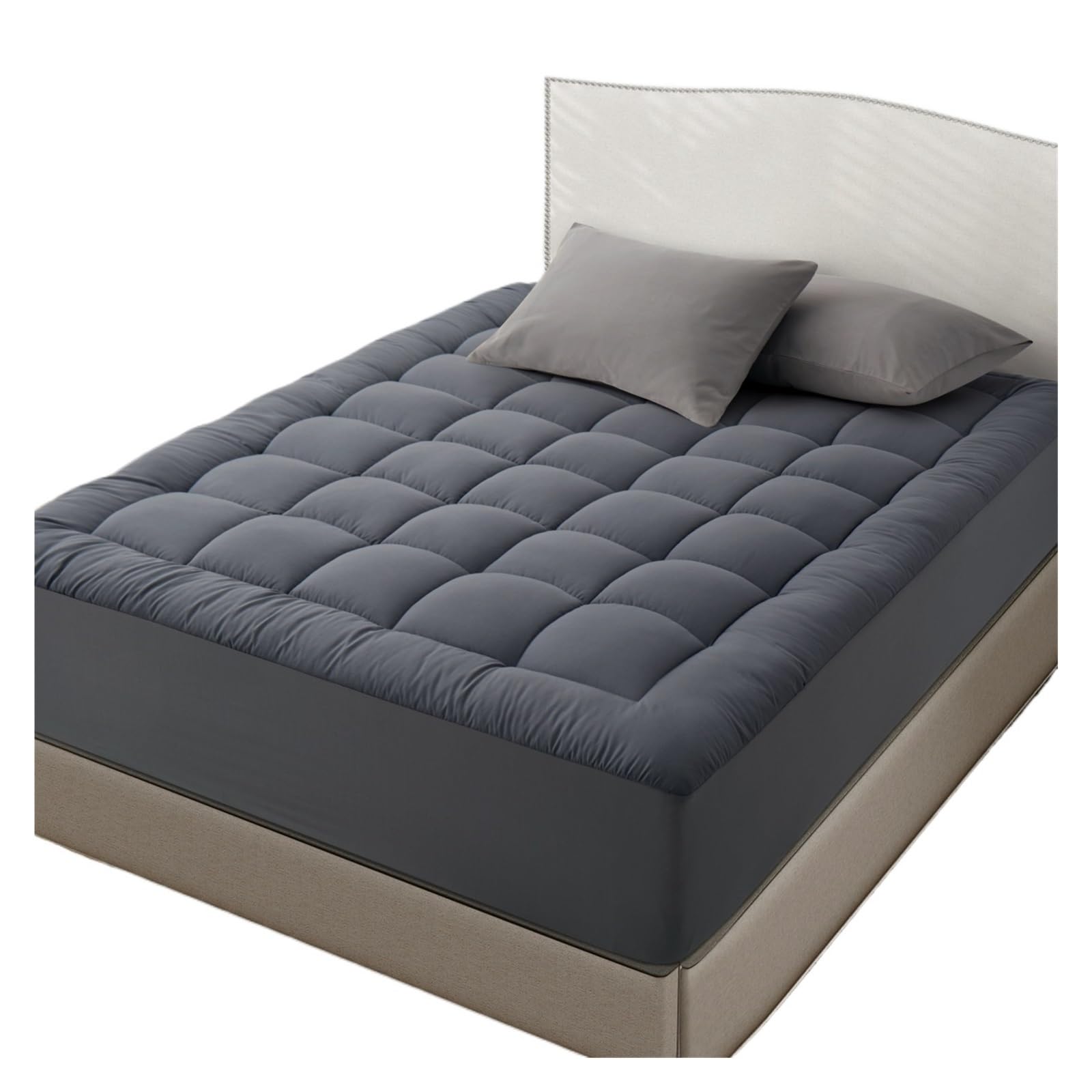 Protector de colchón refrescante, Acolchado y Ajustable, cubrecolchón Transpirable para Cama(Gray,Queen-60x80inch)