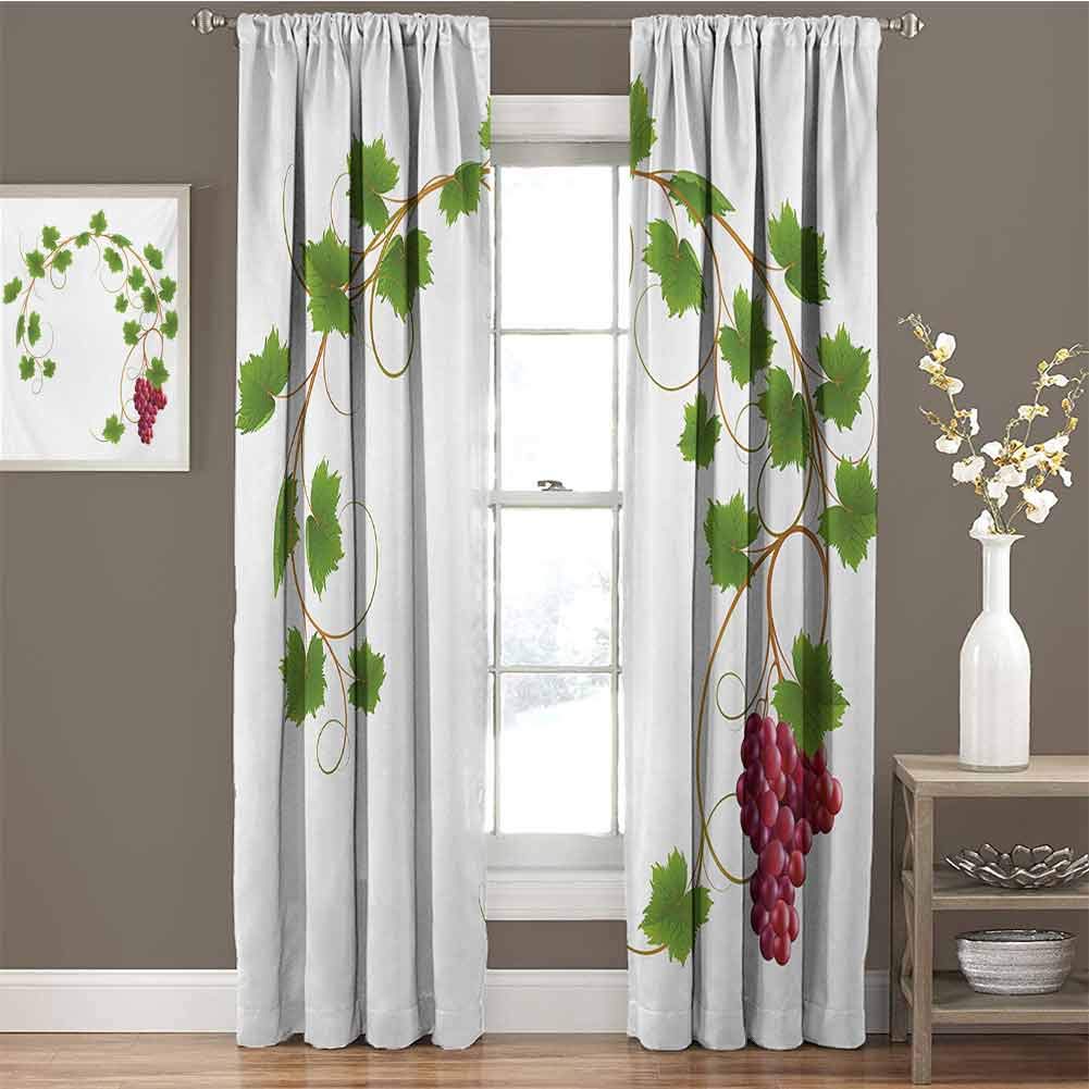GUUVOR Vineyard for Bedroom Blackout Curtains Curved Ivy Branch Deciduous Woody Wines Seeds Clusters Cabernet Theme Print Blackout Curtains for The Living Room W42 x L72 Inch Green Purple