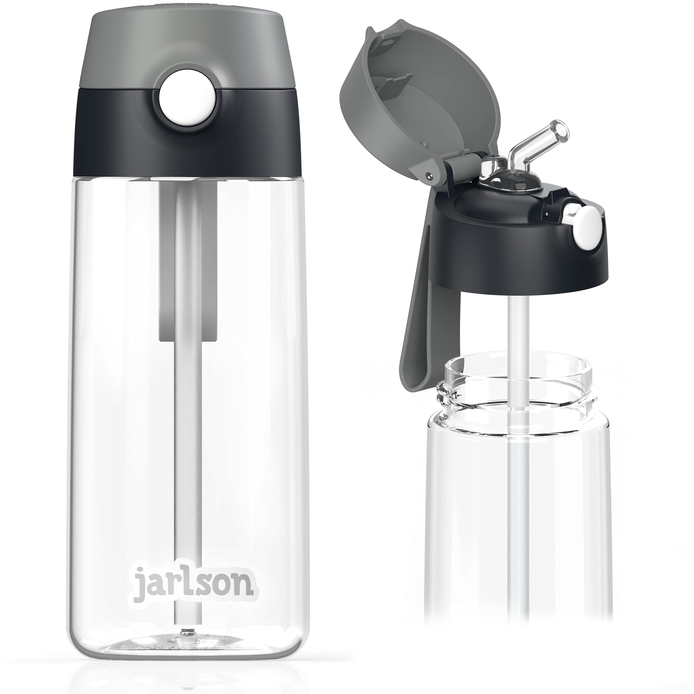 Jarlson® Borraccia Bambini, Bottiglia 500 ml, Senza BPA, Bottiglia Acqua con Cannuccia, per la scuola e l'asilo, realizzato in plastica di alta qualità (nero)